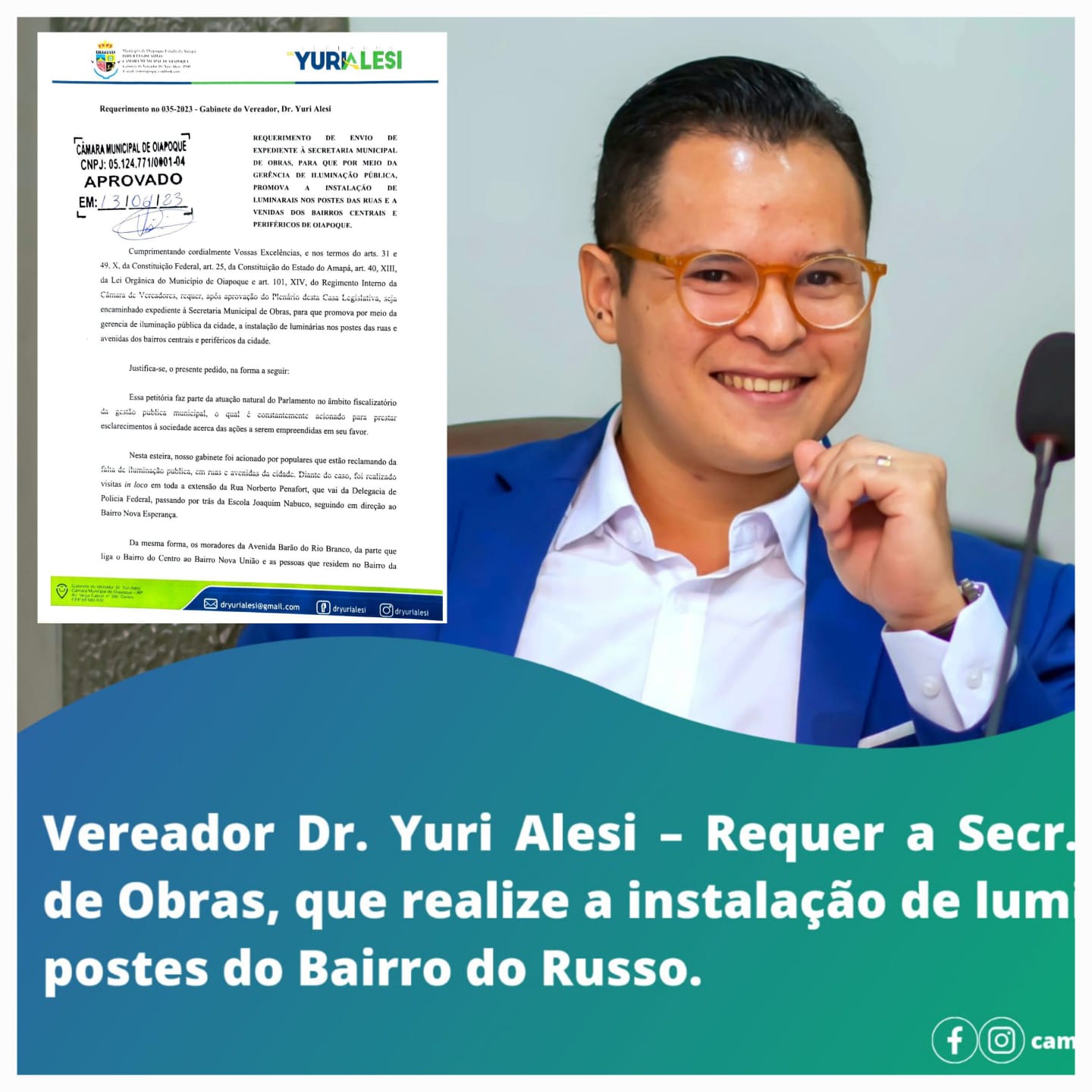 Na 15ª Sessão Ordinária Deliberativa, realizada nesta terça-feira (13), o Vereador Dr. Yuri Alesi, apresentou os seguintes requerimentos: