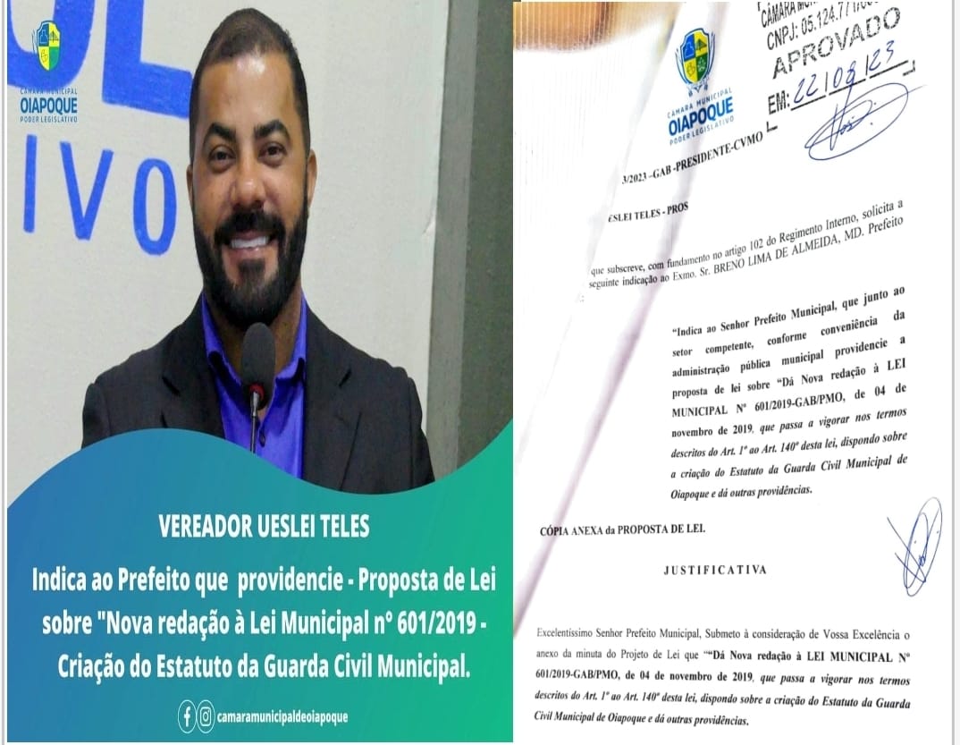 Na 20ª Sessão Ordinária Deliberativa, realizada nesta terça-feira (22/08), o Vereador Ueslei Teles, apresentou a seguinte indicação: